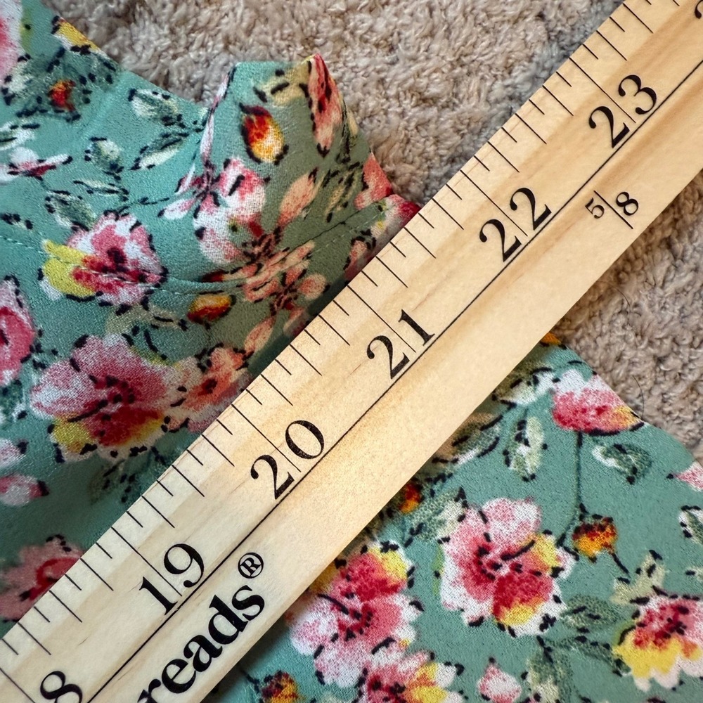 Pleione Womens Floral Sleeveless Blouse Green Pink Yellow Scoop Neck Top Medium - Picture 7 of 8